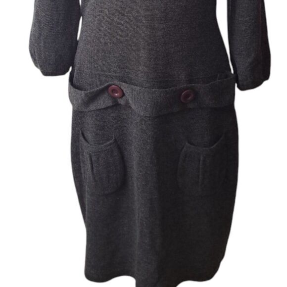 Tweeds Women Grey Knit Sweater Dress Merino Wool Blend 3/4 Sleeves Scoop Neck L - Picture 6 of 8